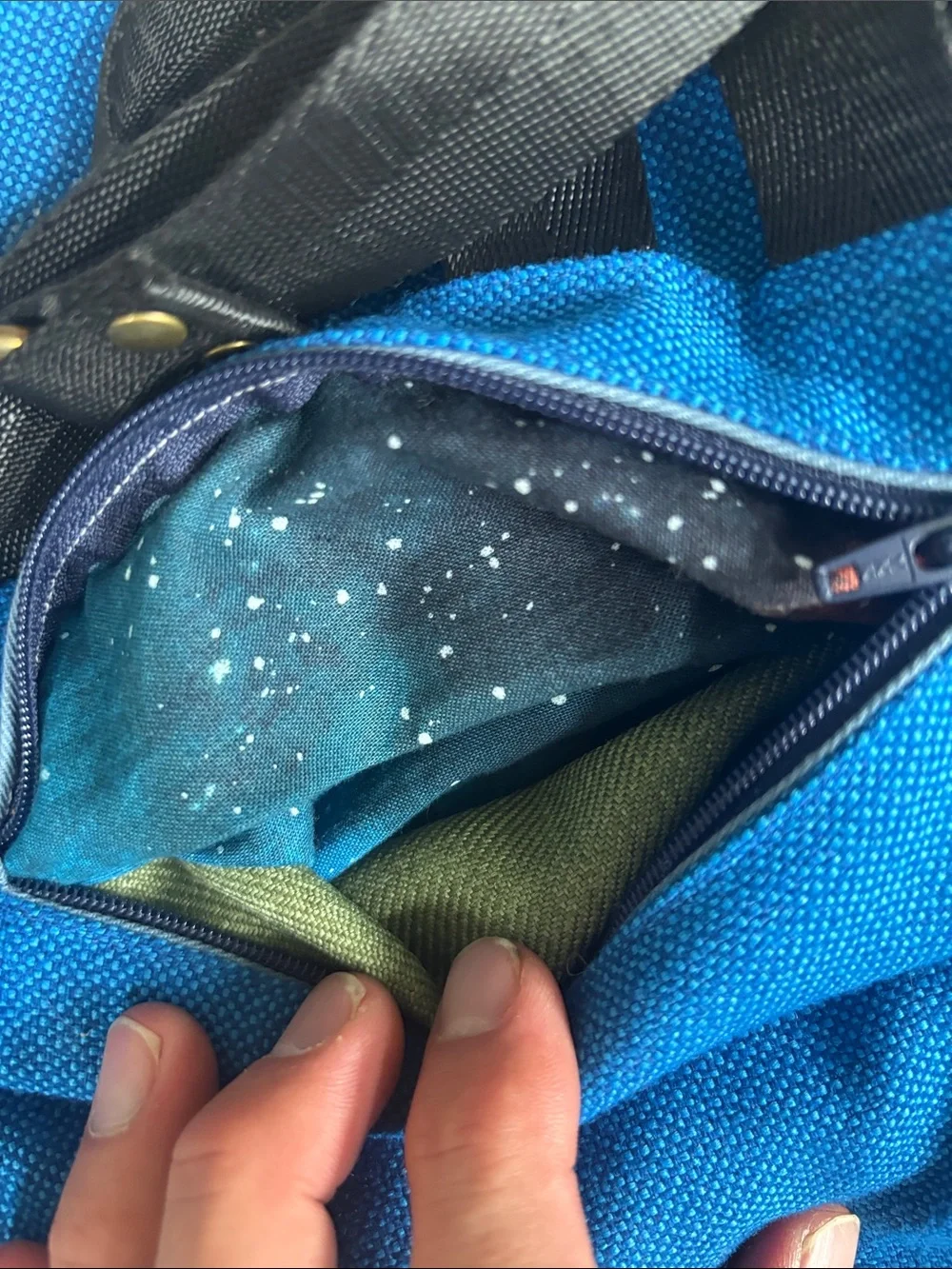 Blue Canvas Messenger Bag with Black Leather Trim